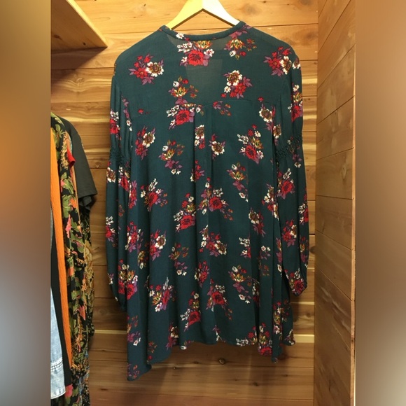 FP Top floral Blouse Peacock Green Teal Blue Shift Dress - Picture 7 of 7